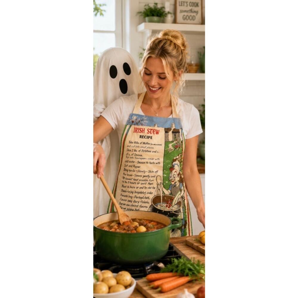 irish apron Vintage Irish Stew Recipe Apron Linen St Patrick’s Day Decor - Picture 12 of 15